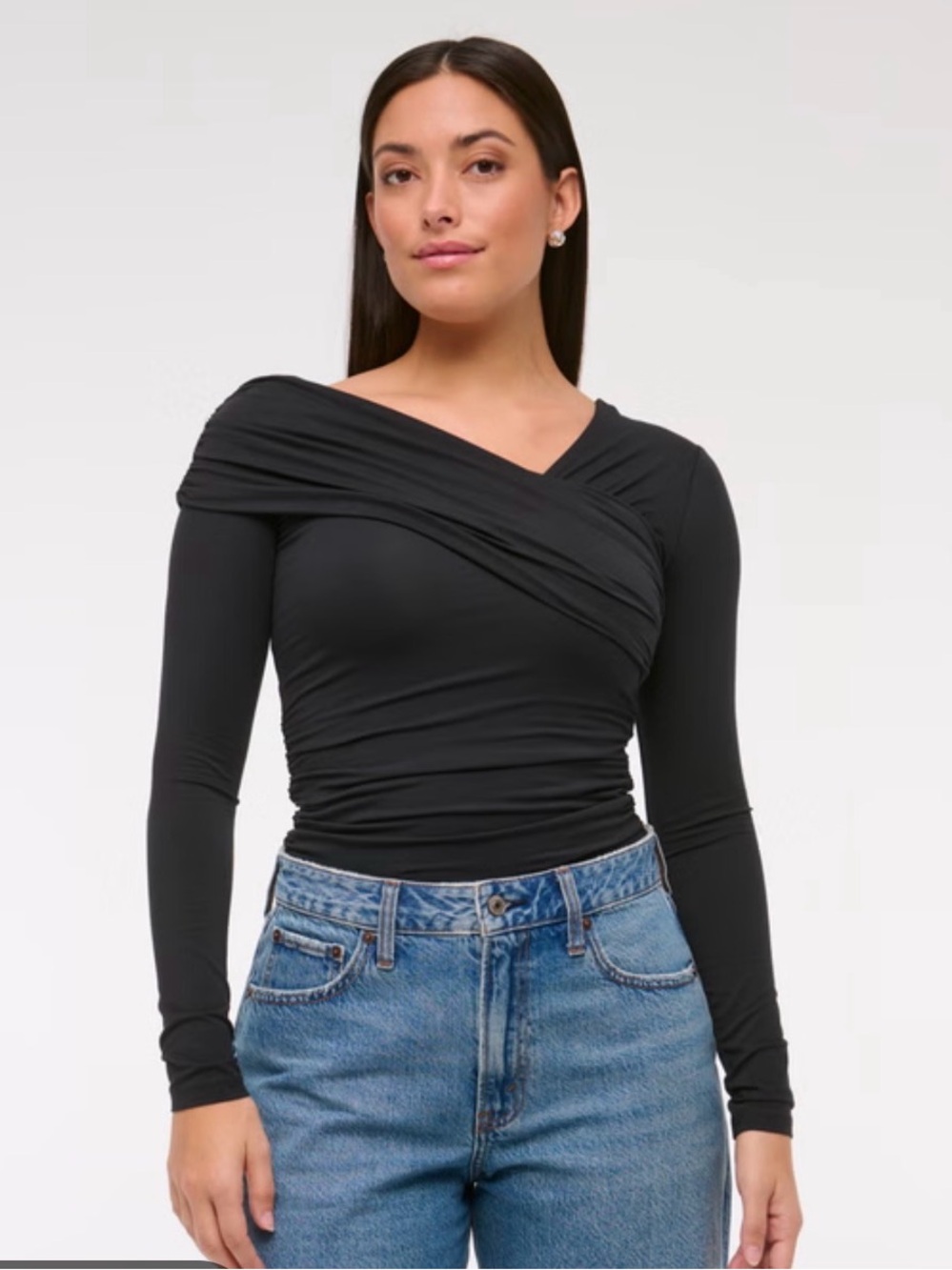 Abercrombie & Fitch Black Off-Shoulder Long Sleeve Women's Top
